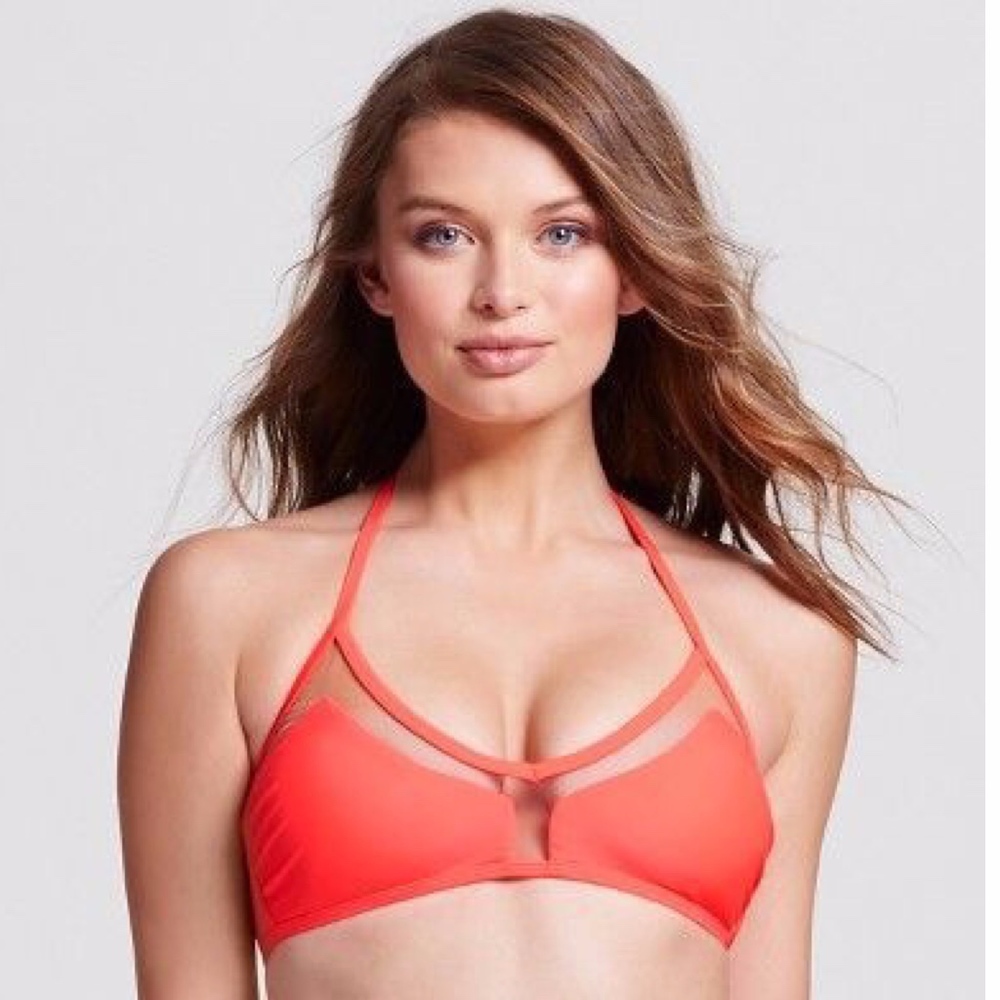 Xhilaration Coral Mesh Inset Swim Top, Size M NWOT